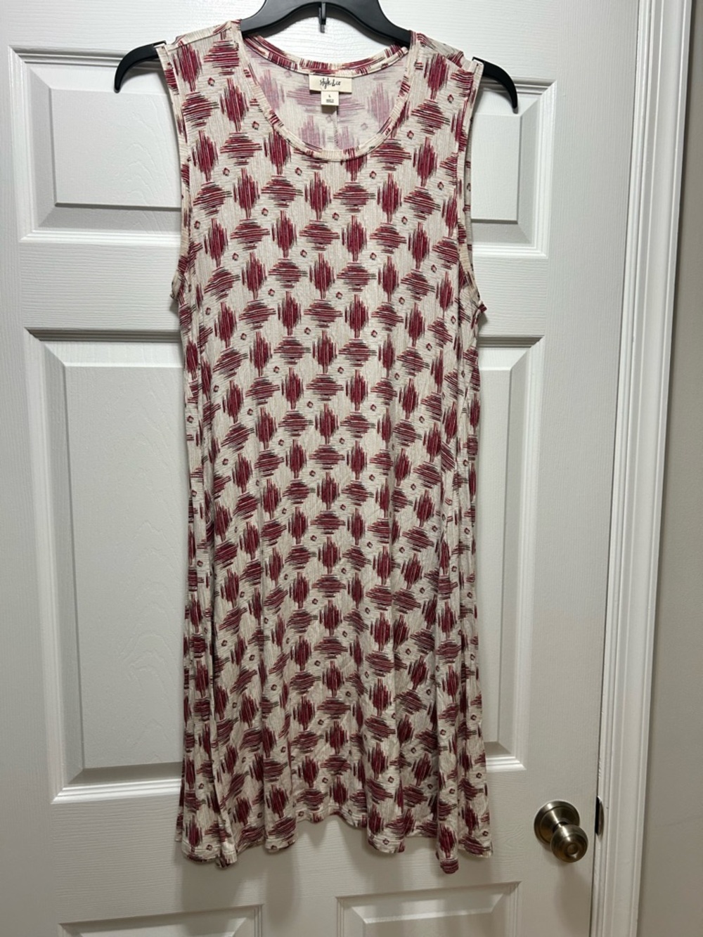 Style & Co. Cream Midi Dress with Burgundy Graphic Print